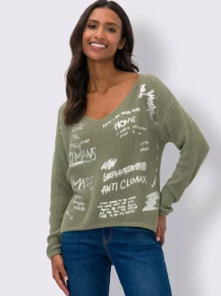 Pull en tricot avec encolure en V et inscriptions