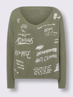 Pull en tricot avec encolure en V et inscriptions
