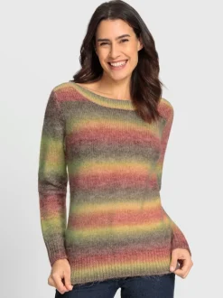 Pull en tricot avec encolure U et rayures multicolores