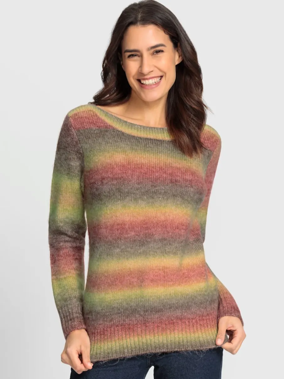 Pull en tricot avec encolure U et rayures multicolores