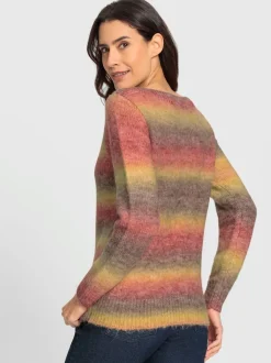 Pull en tricot avec encolure U et rayures multicolores