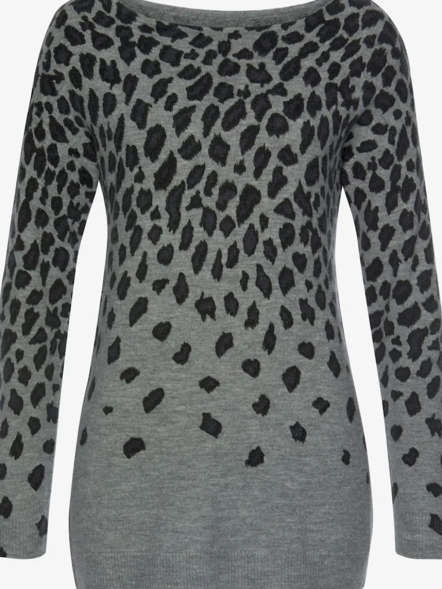Pull en tricot à col large en U avec motif léopard