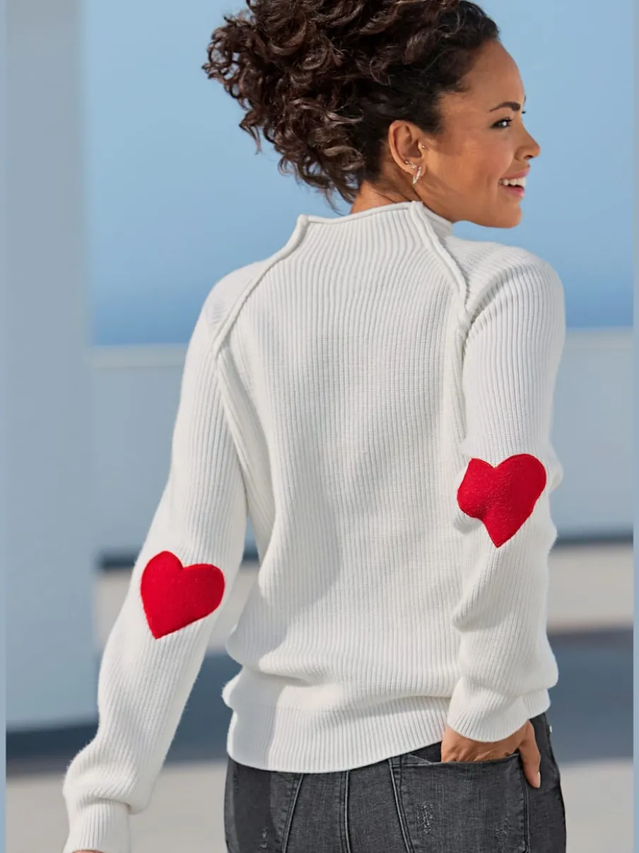 Pull en tricot à col montant avec pinces en cœur aux coudes
