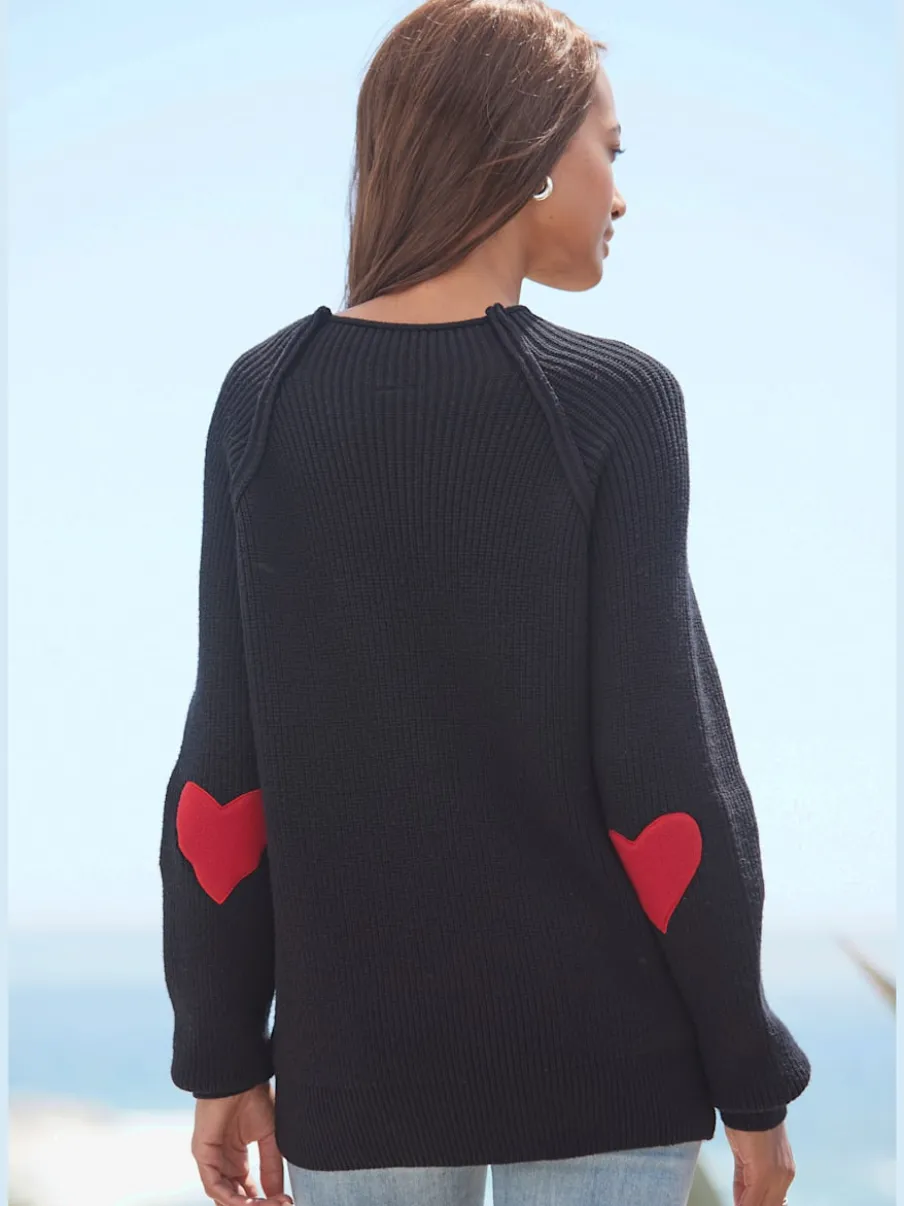 Pull en tricot à col montant avec pinces en cœur aux coudes