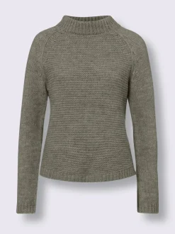 Pull en tricot col montant à manches trois-quarts et bords-côtes