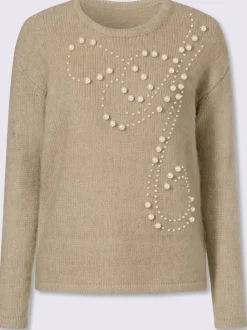 Pull en tricot à col rond avec perles fantaisie et mancherons discrets