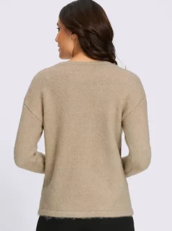 Pull en tricot à col rond avec perles fantaisie et mancherons discrets