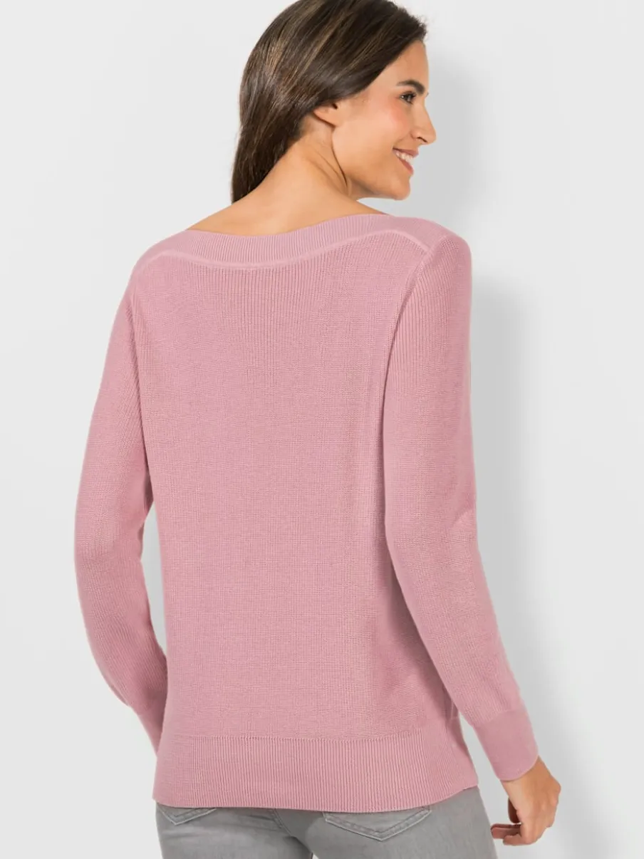 Pull en tricot côtelé avec col en U manches longues