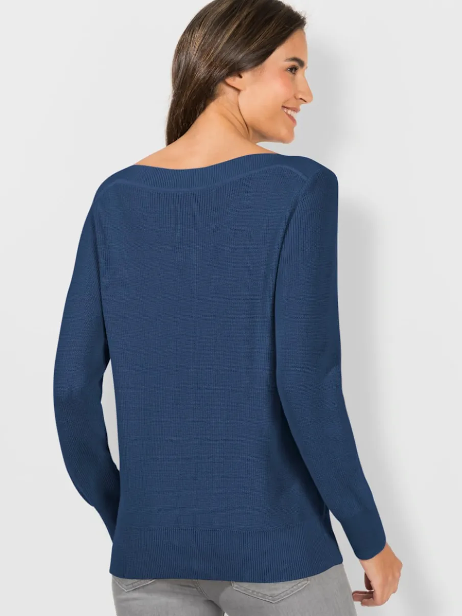 Pull en tricot côtelé avec col en U manches longues