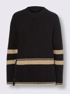 Pull en tricot côtelé avec encolure ronde et rayures