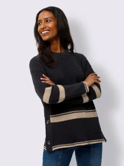Pull en tricot côtelé avec encolure ronde et rayures