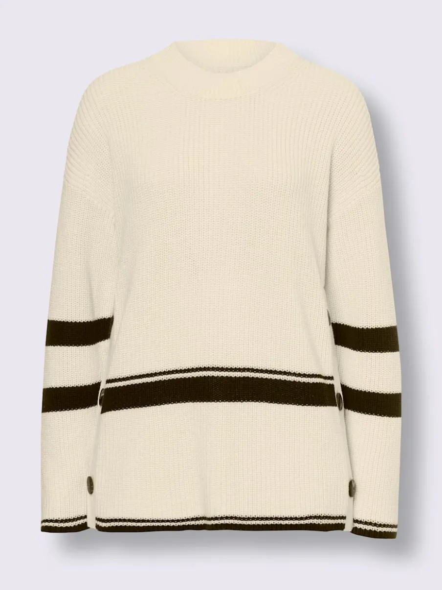 Pull en tricot côtelé avec encolure ronde et rayures