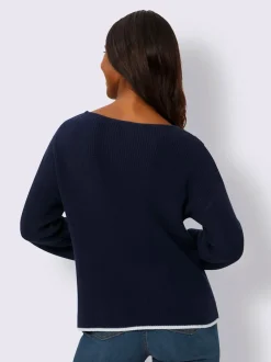 Pull en tricot côtelé à encolure U et manches trois quarts
