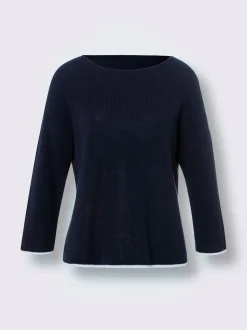 Pull en tricot côtelé à encolure U et manches trois quarts