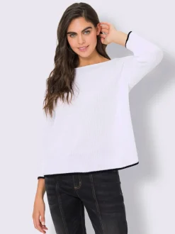 Pull en tricot côtelé à encolure U et manches trois quarts