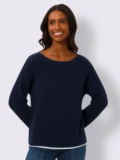 Pull en tricot côtelé à encolure U et manches trois quarts