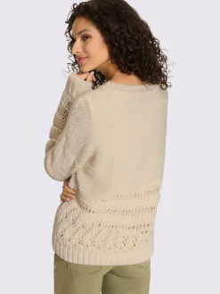 Pull en tricot décontracté à col rond avec ajourés