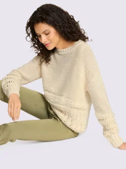 Pull en tricot décontracté à col rond avec ajourés