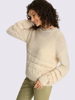 Pull en tricot décontracté à col rond avec ajourés