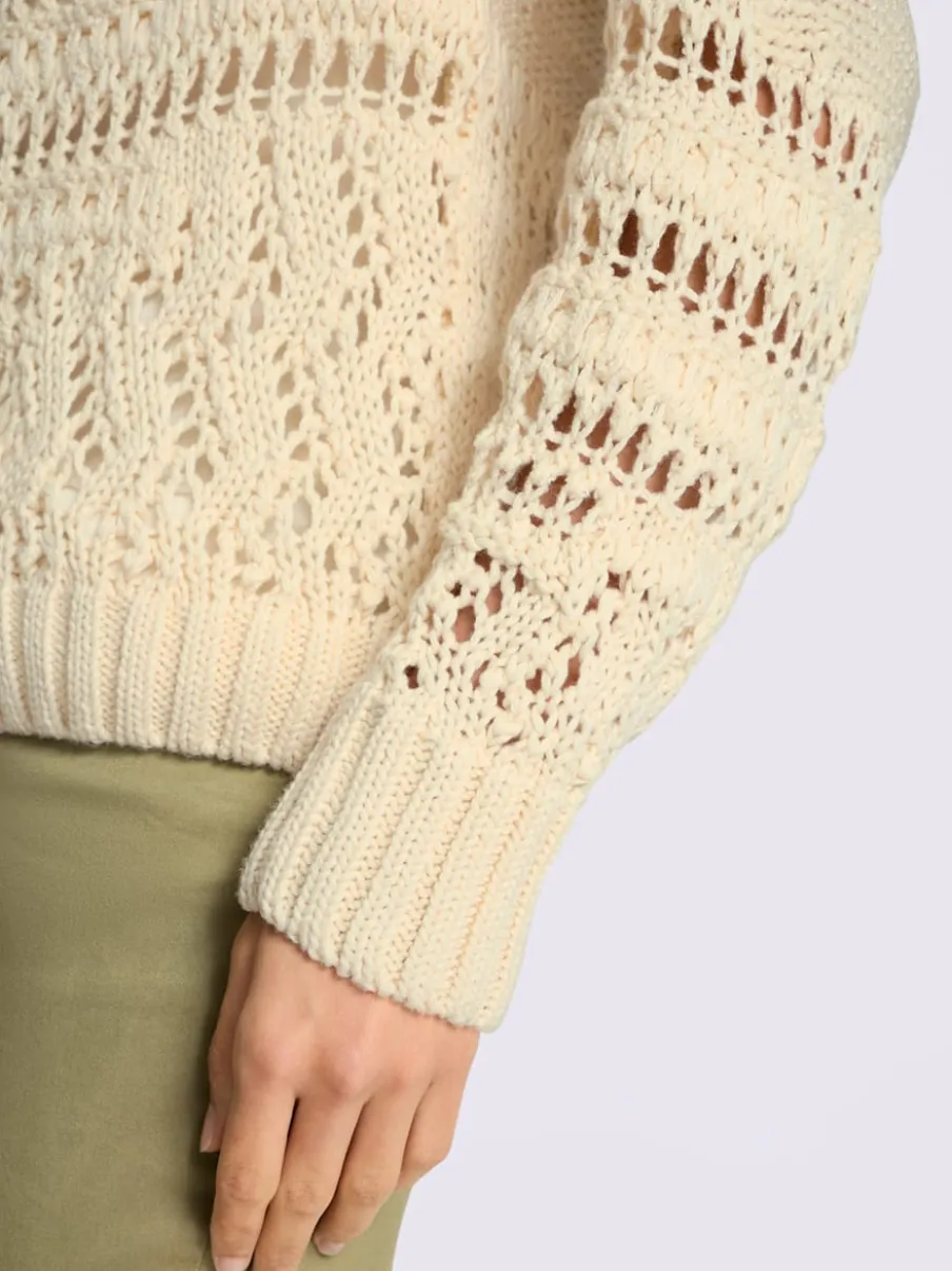 Pull en tricot décontracté à col rond avec ajourés