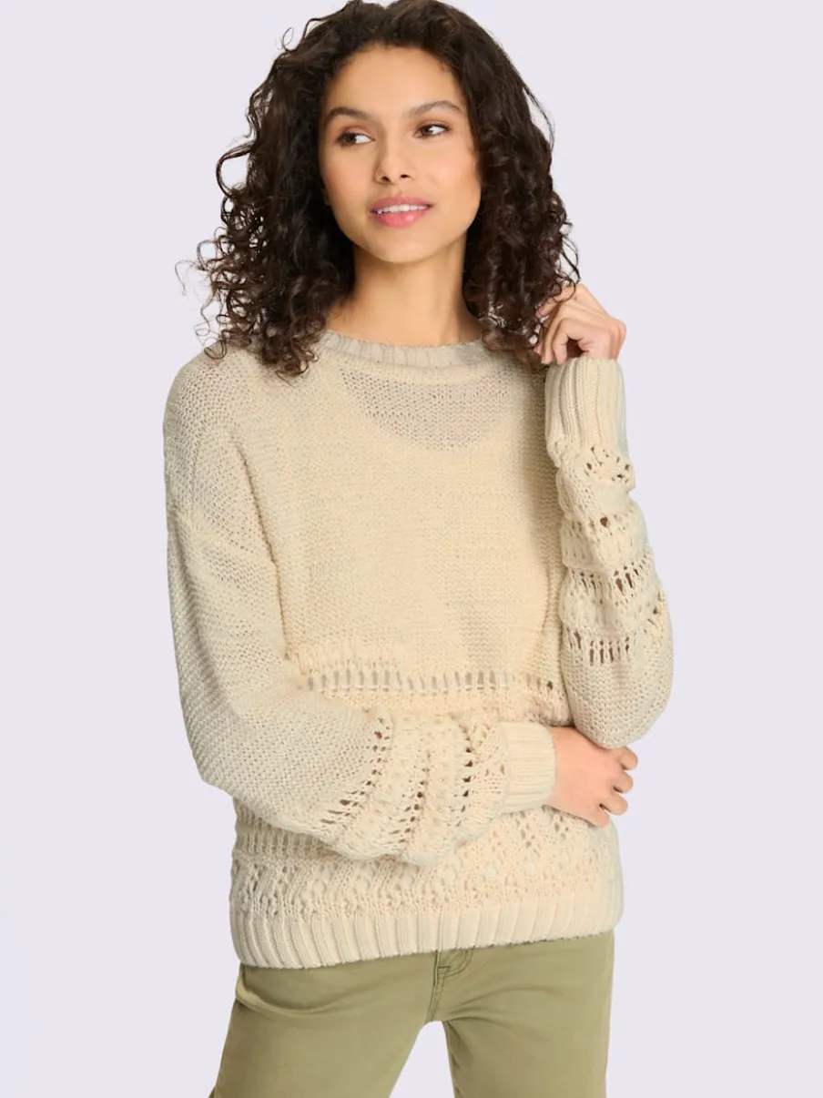 Pull en tricot décontracté à col rond avec ajourés