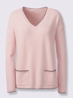Pull en tricot doux à encolure en V et poches