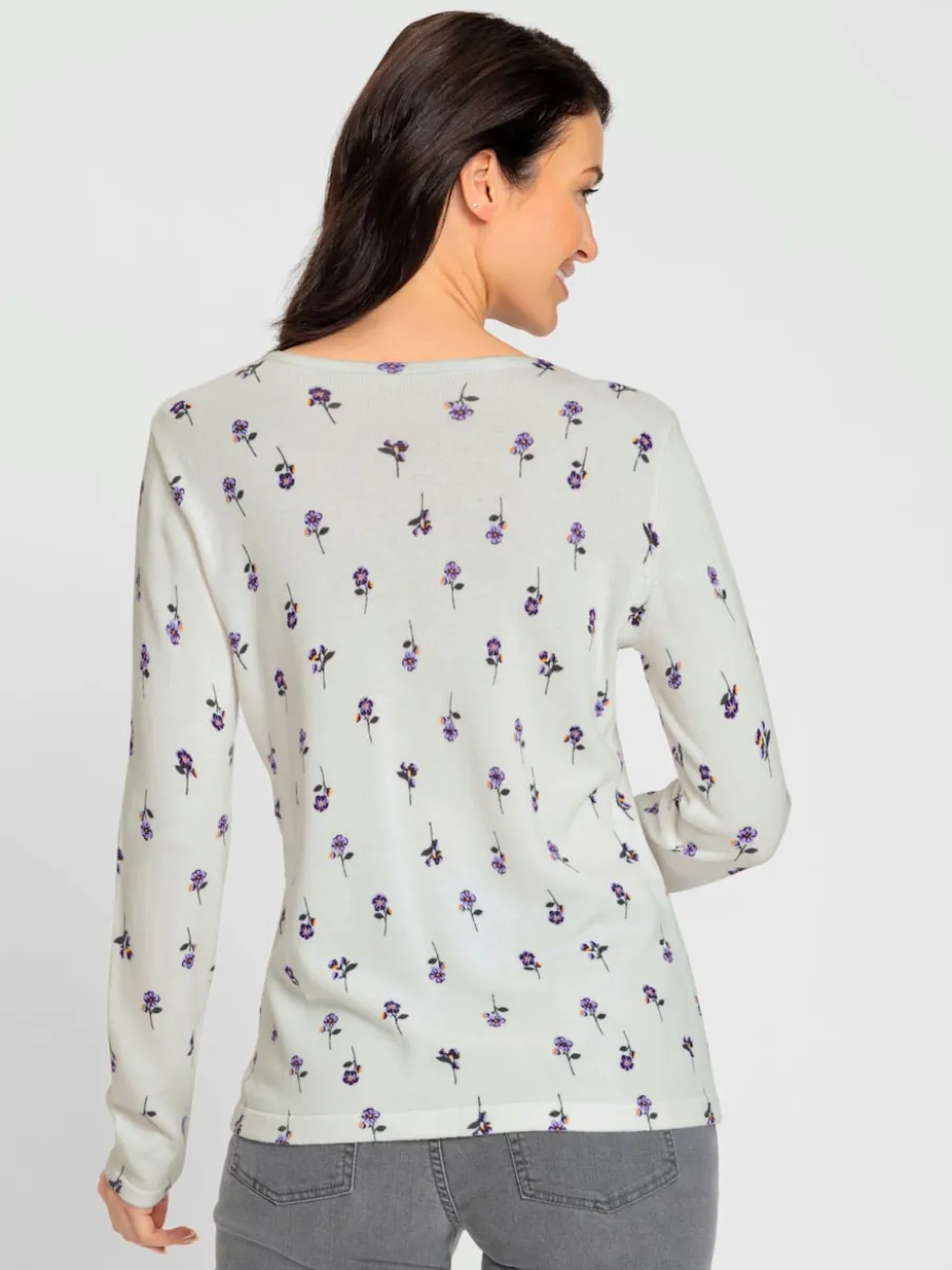 Pull en tricot doux à fleurs manches longues écologiques