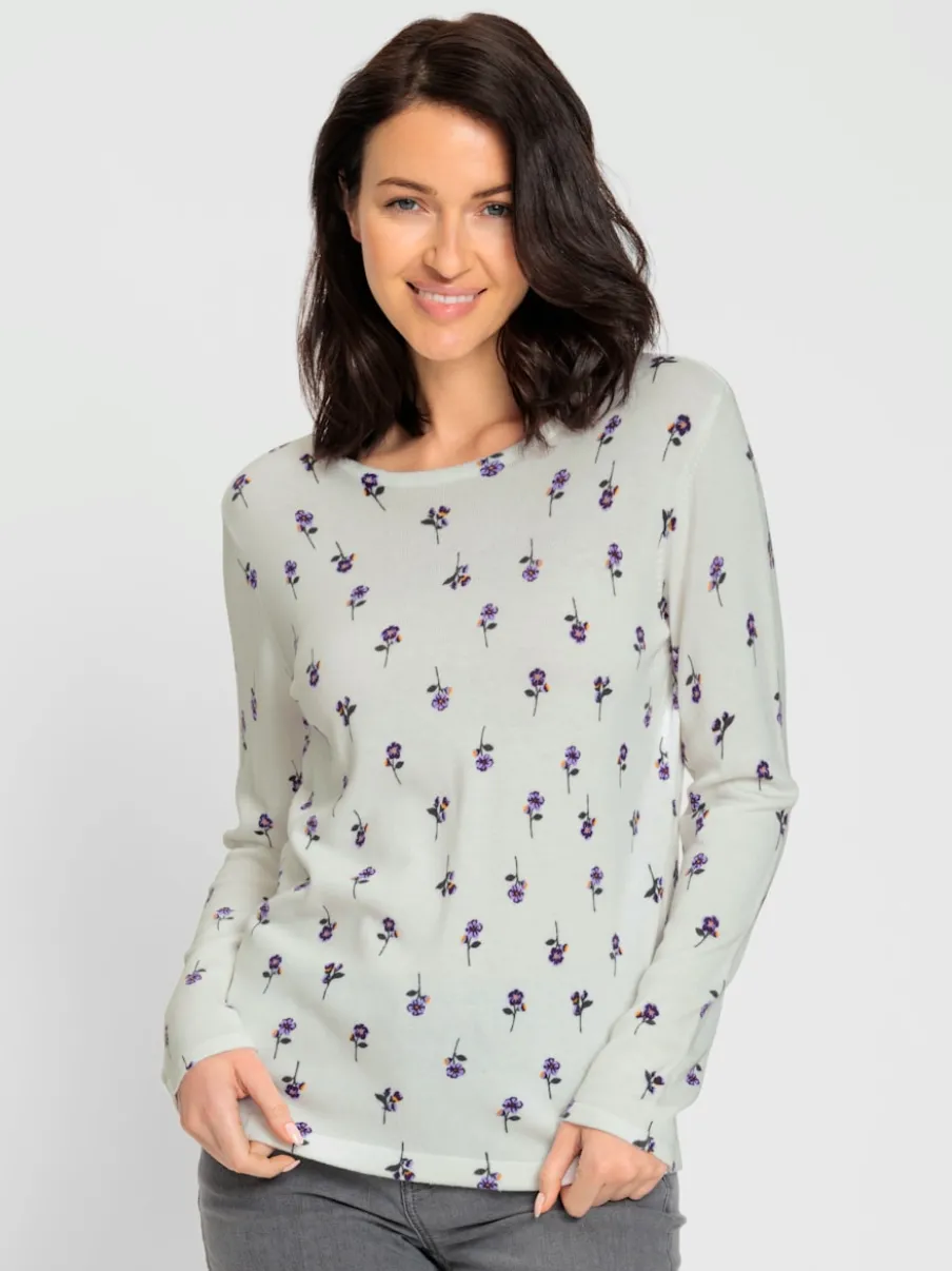 Pull en tricot doux à fleurs manches longues écologiques