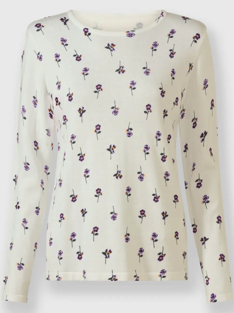 Pull en tricot doux à fleurs manches longues écologiques