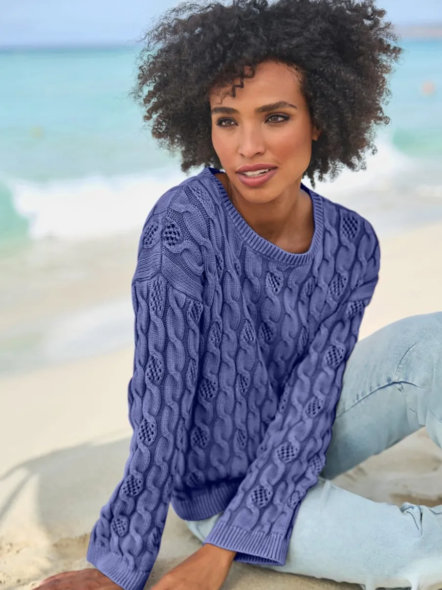 Pull en tricot doux à motif torsadé manches longues