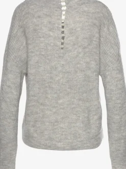 Pull en tricot à encolure en V avec perles et fente au dos