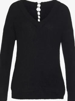 Pull en tricot à encolure en V avec perles et fente au dos