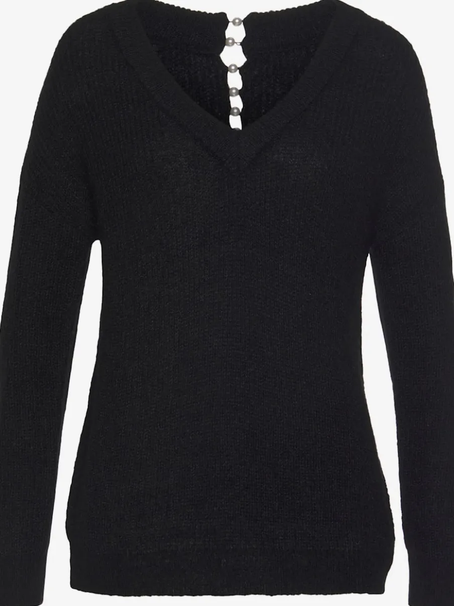 Pull en tricot à encolure en V avec perles et fente au dos