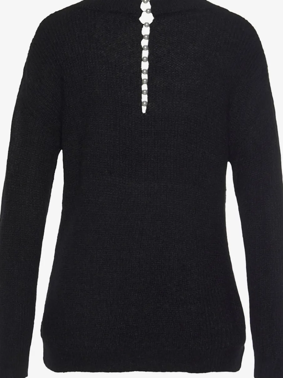 Pull en tricot à encolure en V avec perles et fente au dos
