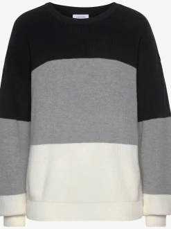Pull en tricot à encolure ronde avec mancherons et bords-côtes