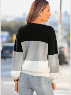 Pull en tricot à encolure ronde avec mancherons et bords-côtes