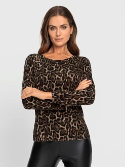 Pull en tricot fin au motif léopard encolure ronde