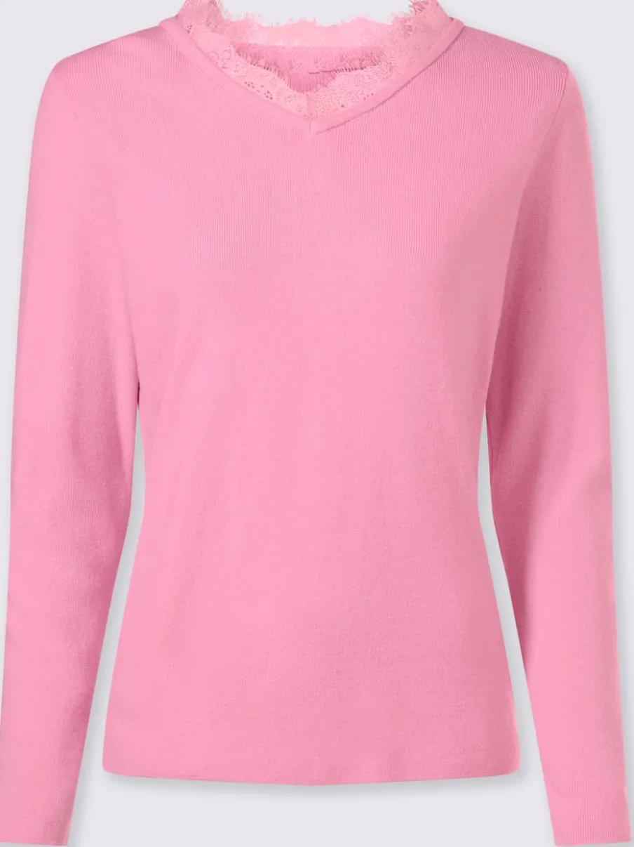 Pull en tricot fin avec dentelle au col v