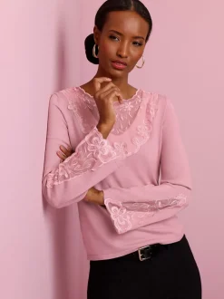Pull en tricot fin avec encolure V et manches évasées ornées de dentelle