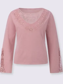 Pull en tricot fin avec encolure V et manches évasées ornées de dentelle