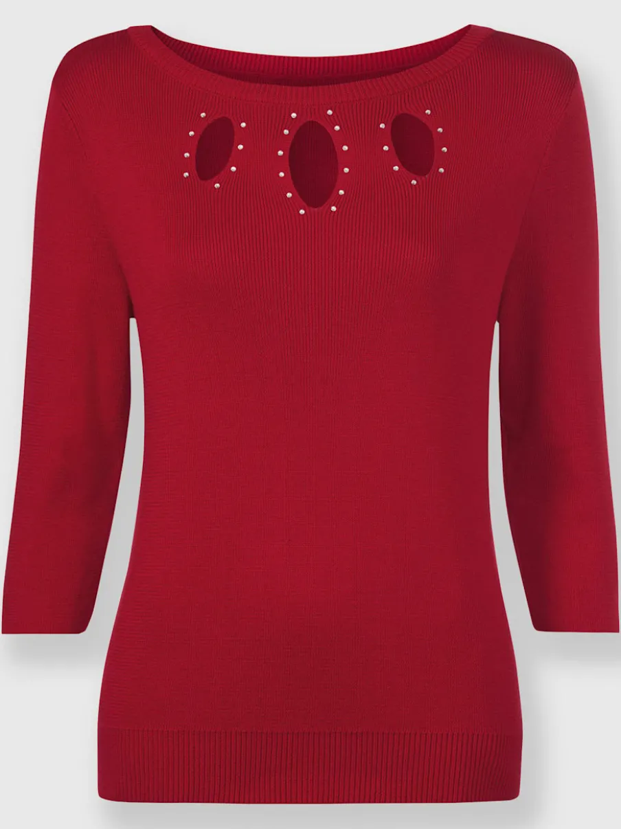 Pull en tricot fin avec encolure U et découpes