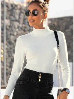 Pull en tricot fin col Mao avec manches longues étroites
