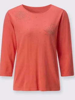 Pull en tricot fin à encolure ronde et manches 3/4 avec applications brillantes