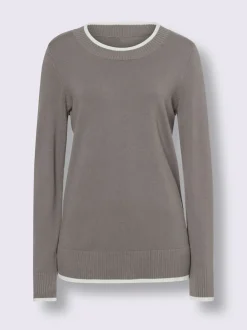 Pull en tricot fin à encolure ronde avec bords-côtes et rayures sportifs