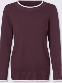 Pull en tricot fin à encolure ronde avec bords-côtes et rayures sportifs