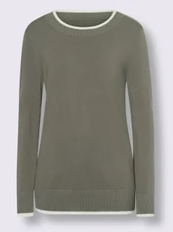 Pull en tricot fin à encolure ronde avec bords-côtes et rayures sportifs