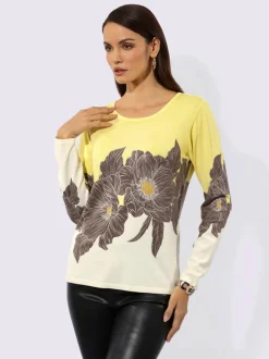 Pull en tricot fin à encolure ronde et manches longues avec motif floral