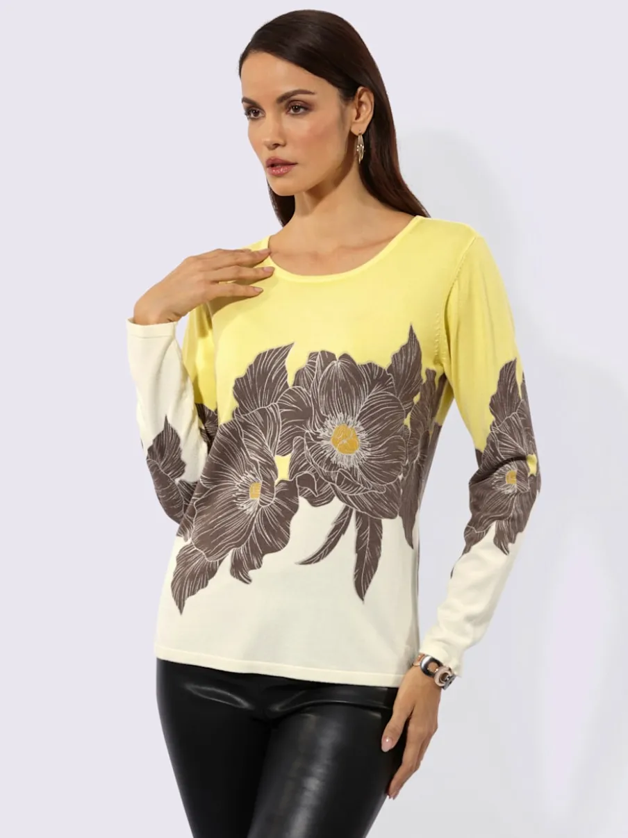 Pull en tricot fin à encolure ronde et manches longues avec motif floral