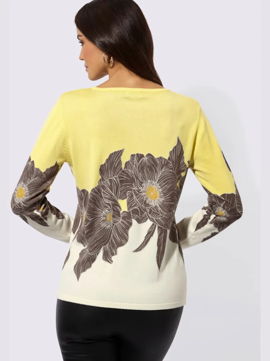Pull en tricot fin à encolure ronde et manches longues avec motif floral