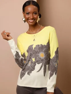 Pull en tricot fin à encolure ronde et manches longues avec motif floral
